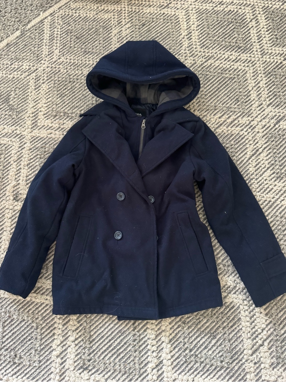 London Fog Navy Hooded Double-Breasted Peacoat